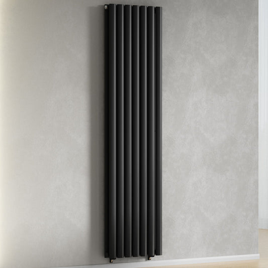 Designer 420mm x 1600mm Black Vertical Double Column Radiator, 4607 BTU