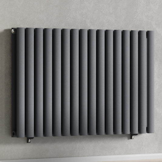 Designer 960mm x 600mm Anthracite Gray Horizontal Double Column Radiator, 4147 BTU
