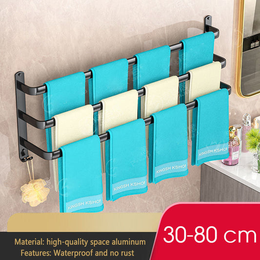 Black Wall Mounted Bathroom Towel Rack Storage Organizer - Adjustable Width 30-80cm