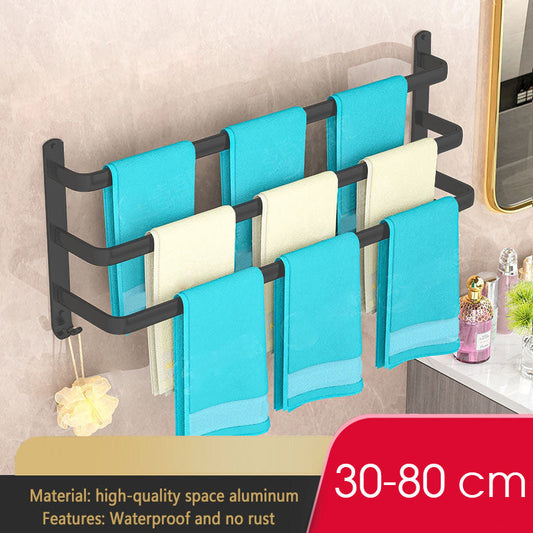 Grey Wall Mounted Bathroom Towel Rack Storage Organizer - Adjustable Width 30-80cm