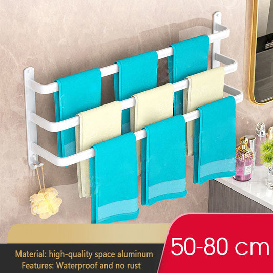 White Wall Mounted Bathroom Towel Rack Storage Organizer - Adjustable Width 30-80cm