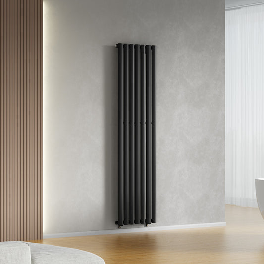 Designer 420mm x 1600mm Black Vertical Single Column Radiator 2373 Btu