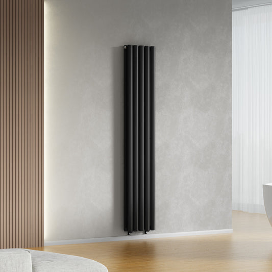 Designer 300mm x 1600mm Black Vertical Double Column Radiator 3291 Btu