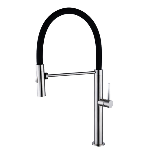 Chrome Kitchen Mixer with Black Hose - Stainless Steel (360° Swivel Bendable, Dual Spray) Model Kpy 3133