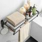 Black Wall Mounted Towel Rail Holder - Rack Shelf with Mesh 