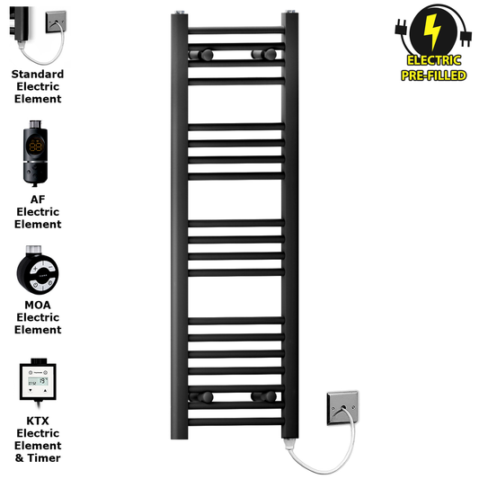 350mm x 1000mm Matt Black Electric Heated Towel Rail Radiator