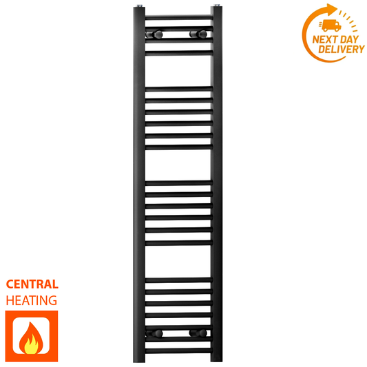 350mm x 1200mm Matt Black Heated Towel Rail Radiator