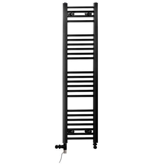 350mm x 1200mm Dual Fuel Matt Black Heated Towel Rail Radiator