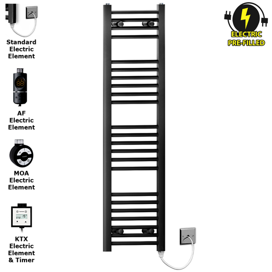 350mm x 1200mm Matt Black Electric Heated Towel Rail Radiator