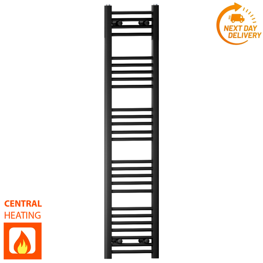 350mm x 1400mm Matt Black Heated Towel Rail Radiator