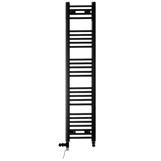 350mm x 1400mm Dual Fuel Matt Black Heated Towel Rail Radiator
