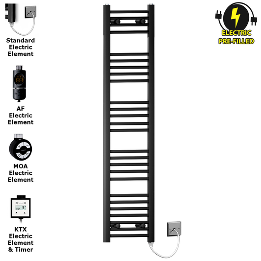 350mm x 1400mm Matt Black Electric Heated Towel Rail Radiator