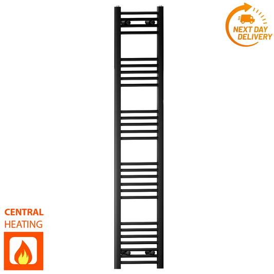 350mm x 1600mm Matt Black Heated Towel Rail Radiator