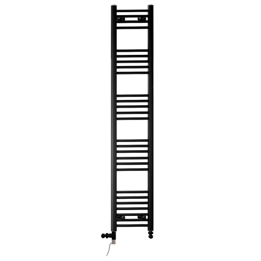 350mm x 1600mm Dual Fuel Matt Black Heated Towel Rail Radiator