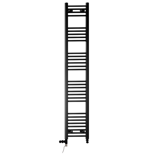 300mm x 1700mm Dual Fuel Matt Black Heated Towel Rail Radiator
