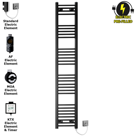 350mm x 1700mm Matt Black Electric Heated Towel Rail Radiator