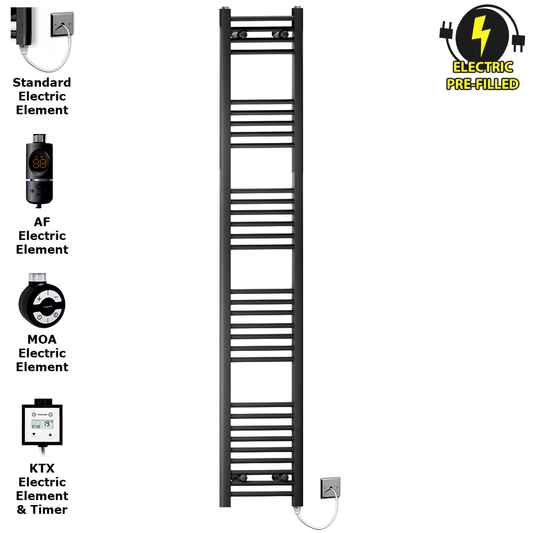 350mm x 1800mm Matt Black Electric Heated Towel Rail Radiator