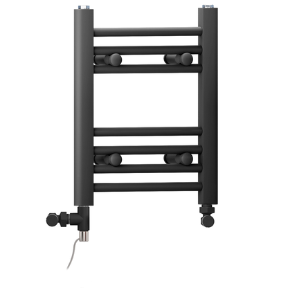  300mm x 400mm Dual Fuel Small Matt Black Heated Towel Rail Radiator 