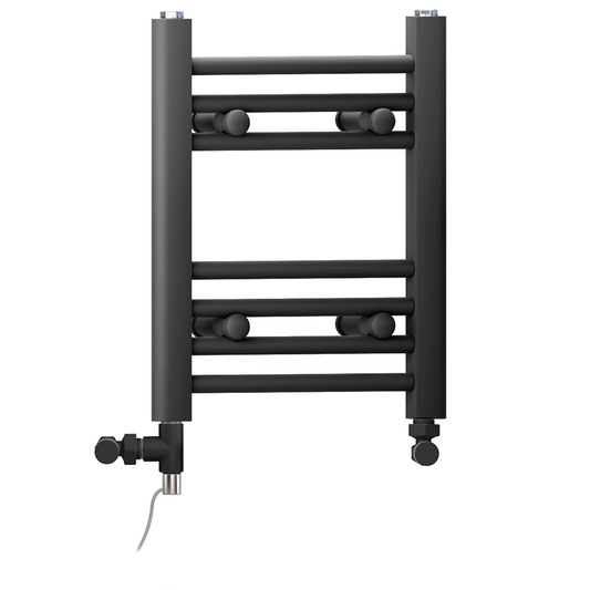 300mm x 400mm Dual Fuel Small Matt Black Heated Towel Rail Radiator