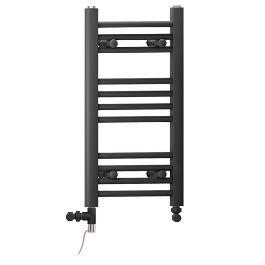 350mm x 600mm Dual Fuel Small Matt Black Heated Towel Rail Radiator