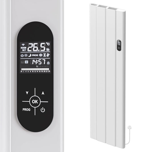 385 x 1600mm Smart Wifi Electric Panel Radiator - 1000W White Vertical Aluminium