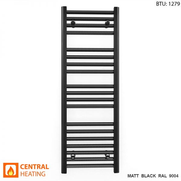 300mm Wide - Heated Towel Rail Radiator - Matt Black - Straight