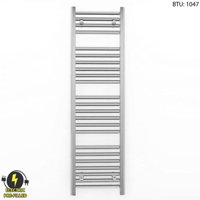 300mm x 1200mm Straight Chrome Electric Pre-Filled Heated Towel Rail Radiator