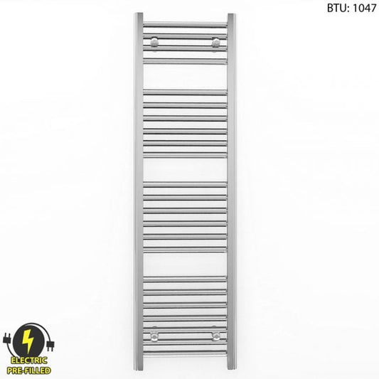300mm x 1200mm Straight Chrome Electric Pre-Filled Heated Towel Rail Radiator