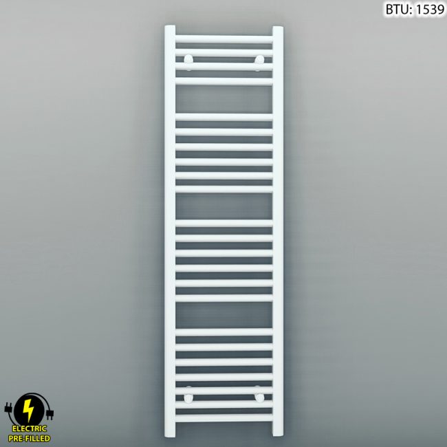 300mm x 1200mm Straight White Electric Pre-Filled Heated Towel Rail Radiator