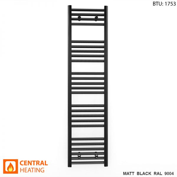 300mm Wide - Heated Towel Rail Radiator - Matt Black - Straight