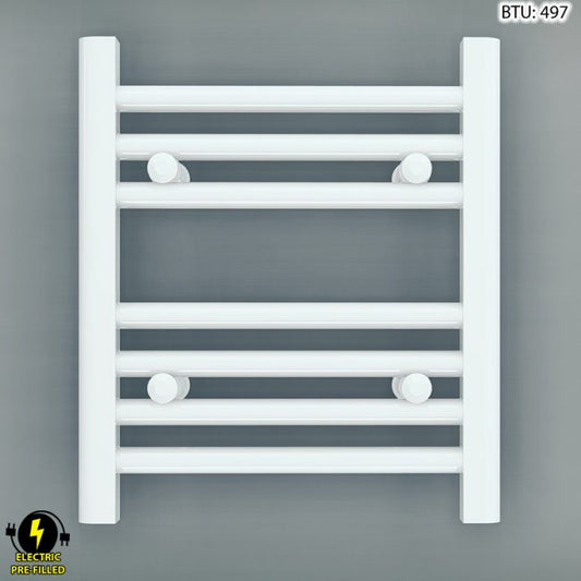 Small 300mm x 400mm Straight White Electric Pre-Filled Heated Towel Rail Radiator