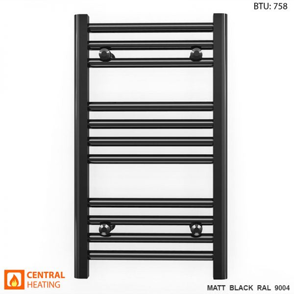 300mm Wide - Heated Towel Rail Radiator - Matt Black - Straight