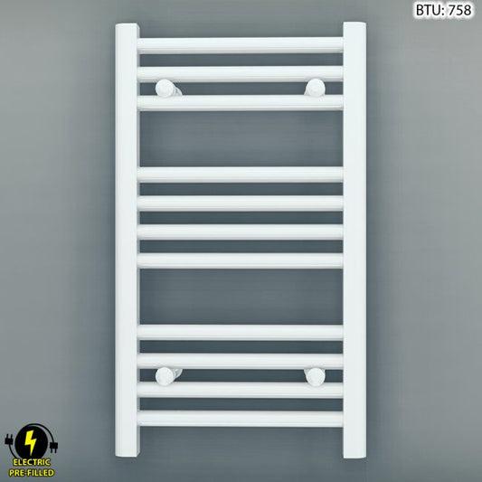 Small 300mm x 600mm Straight White Electric Pre-Filled Heated Towel Rail Radiator