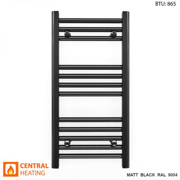 300mm Wide - Heated Towel Rail Radiator - Matt Black - Straight