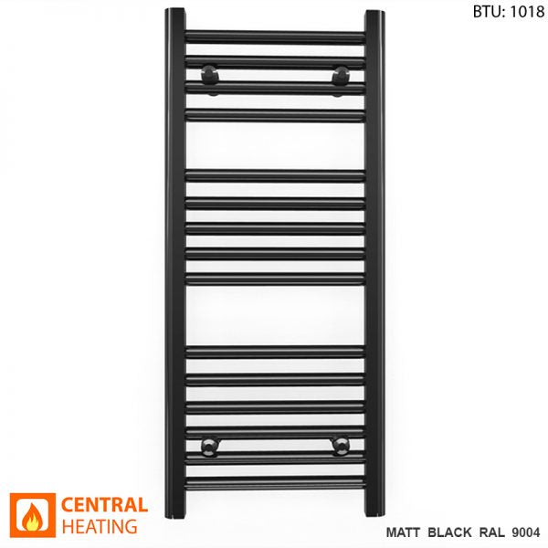 300mm Wide - Heated Towel Rail Radiator - Matt Black - Straight