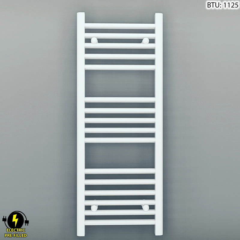 Small 300mm x 900mm Straight White Electric Pre-Filled Heated Towel Rail Radiator