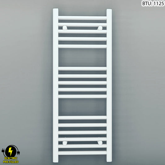 Small 300mm x 900mm Straight White Electric Pre-Filled Heated Towel Rail Radiator
