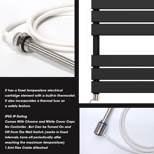 550 x 800mm Matt Black Designer Bathroom Electric Heated Panel Towel Rail Radiator