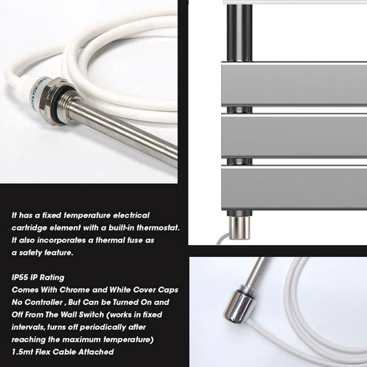550 x 1200mm Chrome Designer Bathroom Electric Heated Panel Towel Rail Radiator