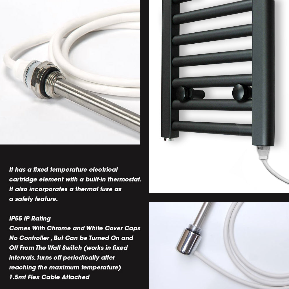 Small 400mm x 800mm Anthracite Grey Electric Pre-Filled Heated Towel Rail Radiator