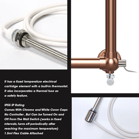 Dual Fuel Modern Brass Heated Towel Rail 500 x 750mm Charlotte (Incl. Valves + Electric Heating Kit)