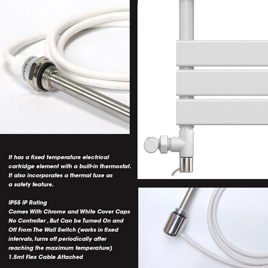 500 x 1200mm Flat Panel White Dual Fuel Panel Towel Rail Radiator