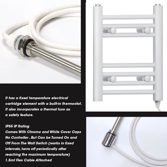 400 x 1200mm White Heated Towel Rail Radiator | Electric 19mm Tube