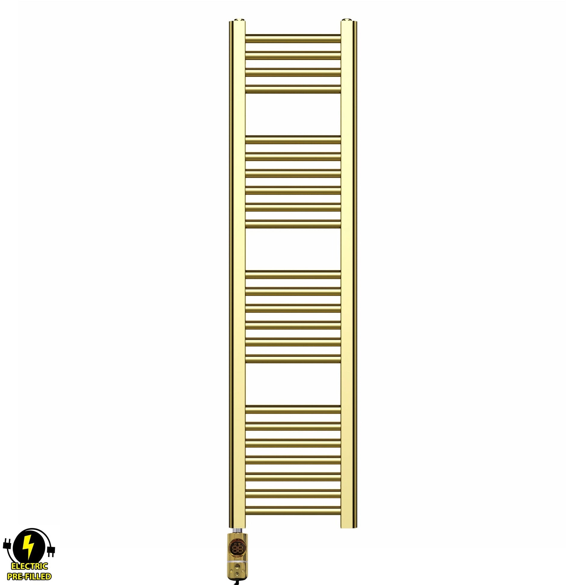 300mm x 1200mm Shiny Gold Electric Pre-Filled Heated Towel Rail Radiator