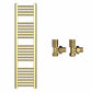 300mm x 1200mm Shiny Gold Heated Towel Rail Radiator