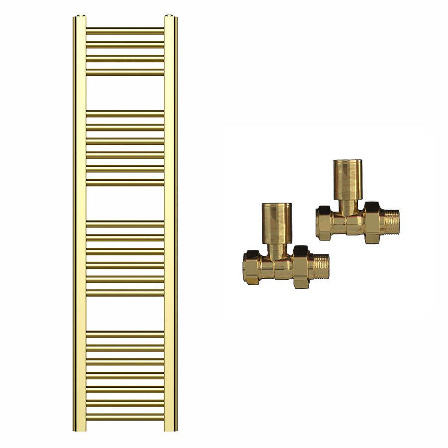 300mm x 1200mm Shiny Gold Heated Towel Rail Radiator