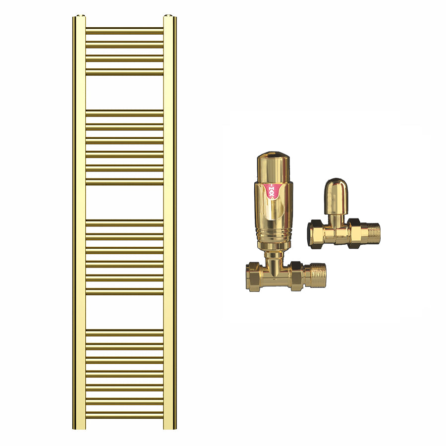 300mm x 1200mm Shiny Gold Heated Towel Rail Radiator