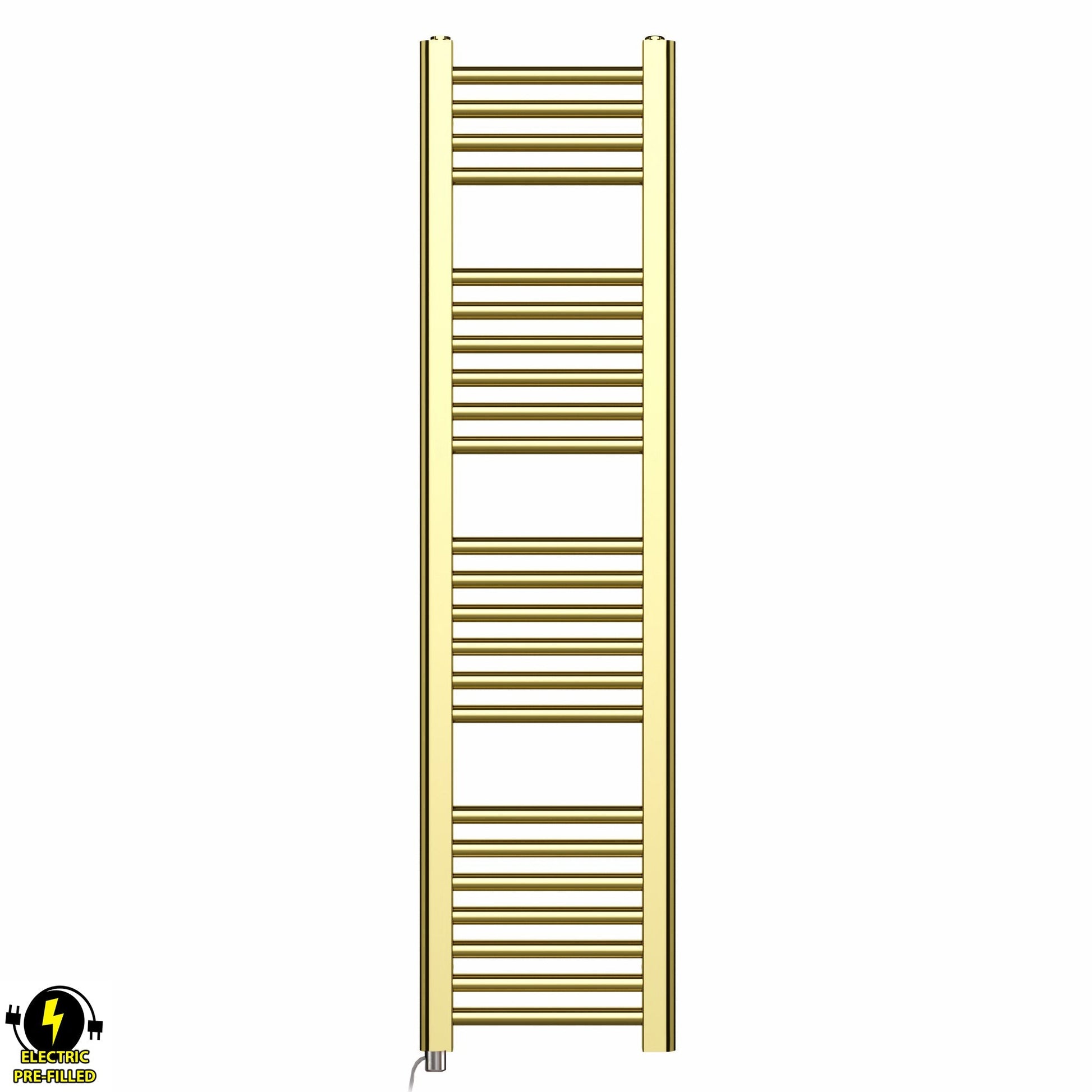 300mm x 1200mm Shiny Gold Electric Pre-Filled Heated Towel Rail Radiator