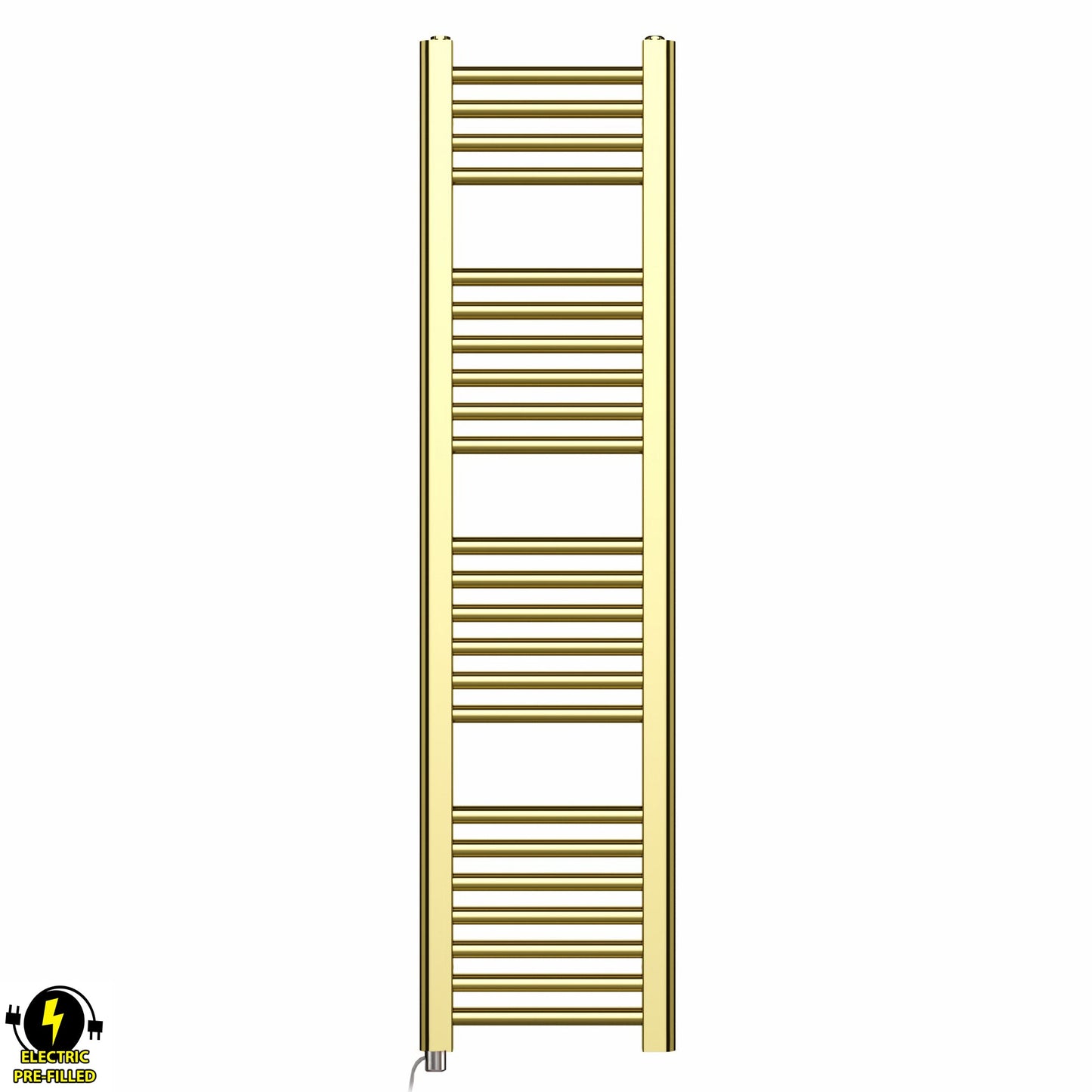 300mm Wide - Electric Heated Towel Rail Radiator - Shiny Gold - Straight