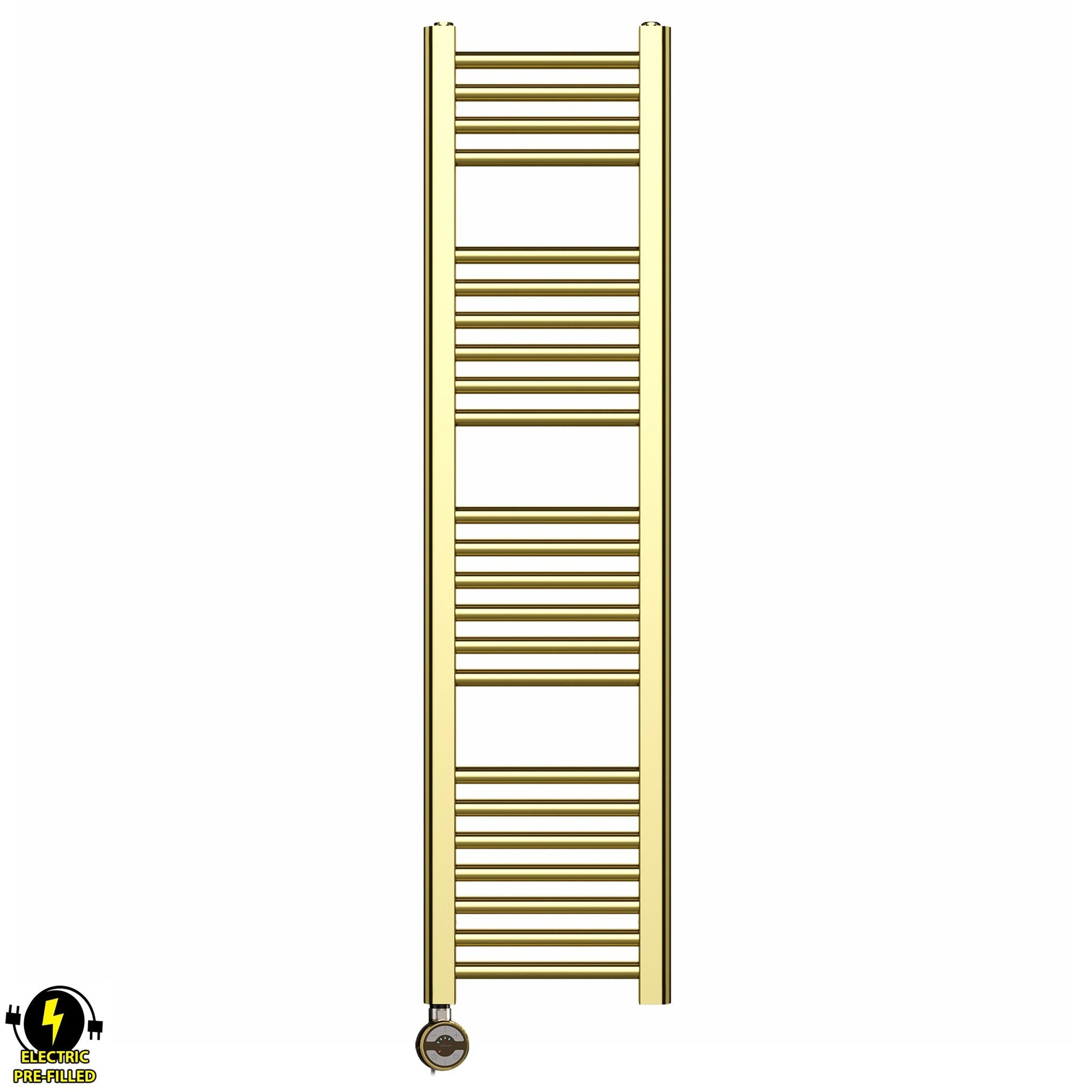 300mm x 1200mm Shiny Gold Electric Pre-Filled Heated Towel Rail Radiator